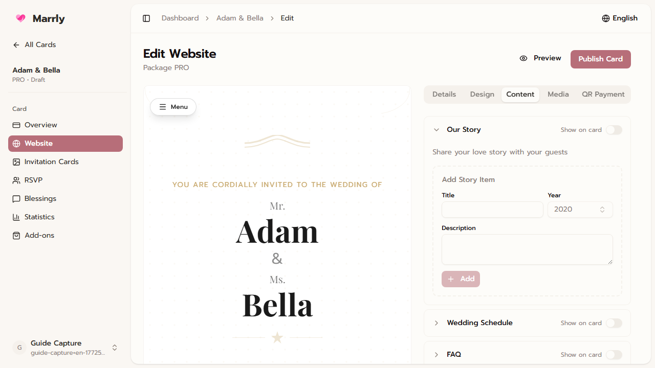 Website card Content tab