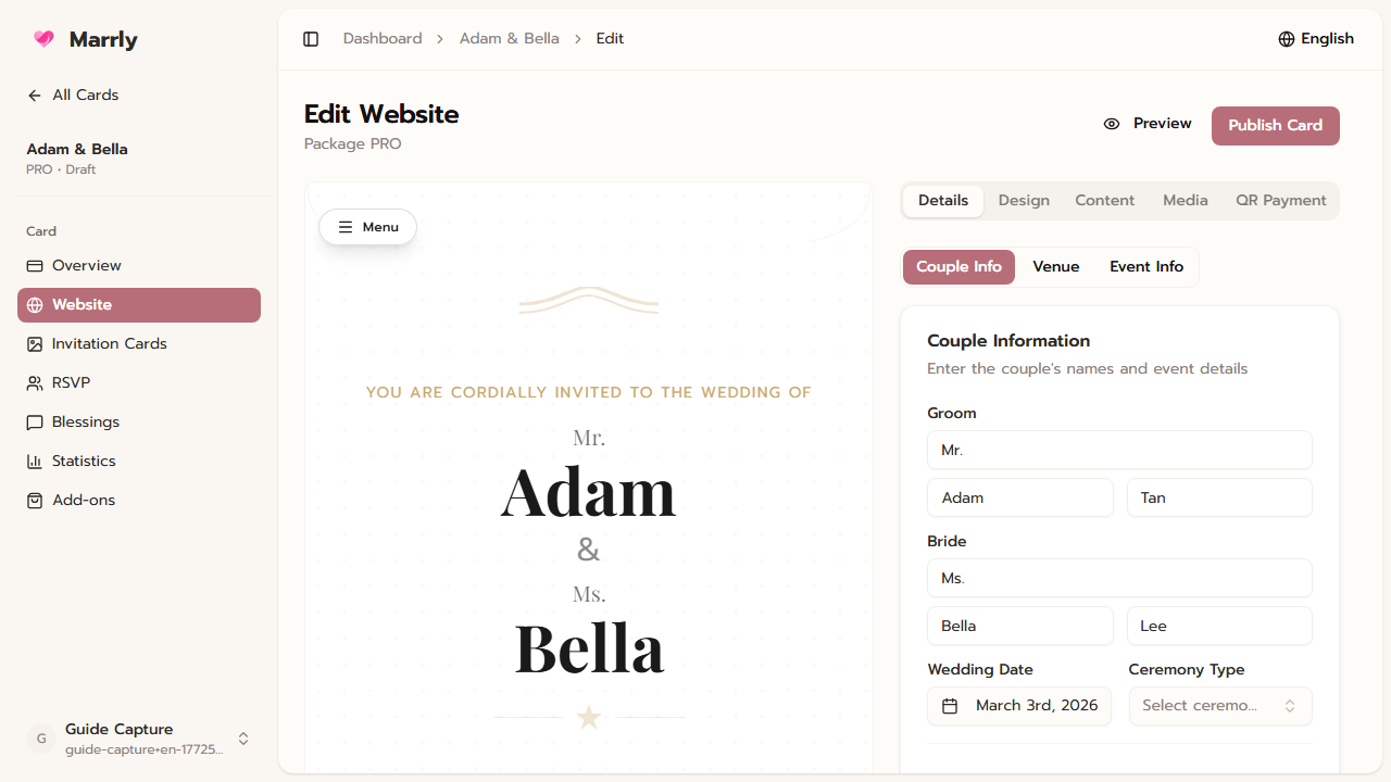 Website card Details tab