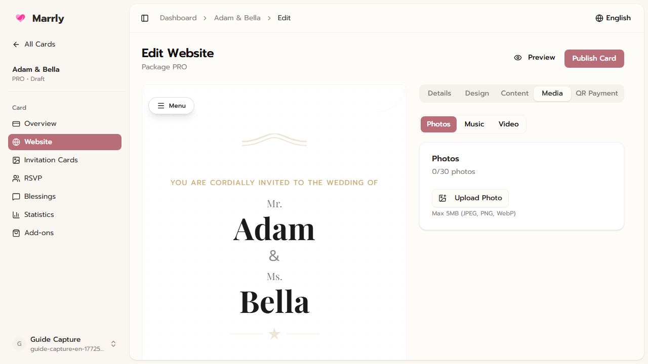 Website card Media tab
